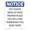 Signmission OSHA Sign, 10" Height, Rigid Plastic, Put Things Back In ir Proper Place Sign, Portrait OS-NS-P-710-V-16443 - alternate 1